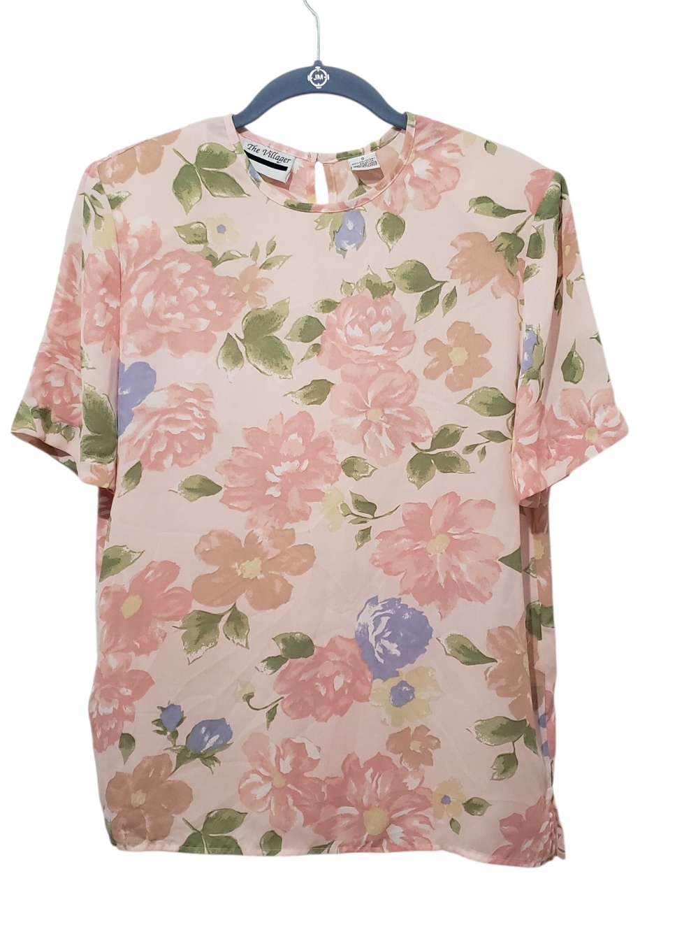 VTG THE VILLAGER Pastel Pink Floral Short-Sleeve Shirt 80s 90s | Small